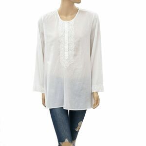Nili Lotan Embroidered Tunic Top Cotton White Long Sleeve Beach XS New 264341